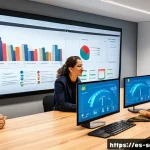 Home 20 CI CD 파이프라인에서의 배포 전략 - A modern software development team working collaboratively in a bright, spacious office in Madrid, S...