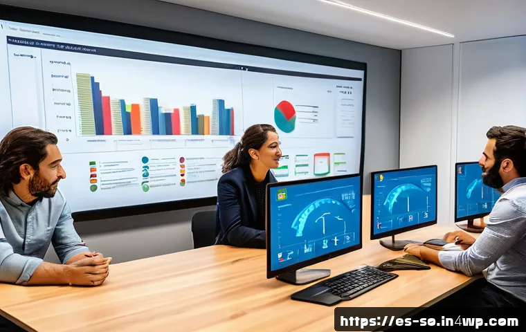 CI CD 파이프라인에서의 배포 전략 - A modern software development team working collaboratively in a bright, spacious office in Madrid, S...