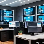 Home 18 CI CD 파이프라인 성능 최적화 방법 - A high-tech software development environment showing a modular CI/CD pipeline workflow on multiple t...