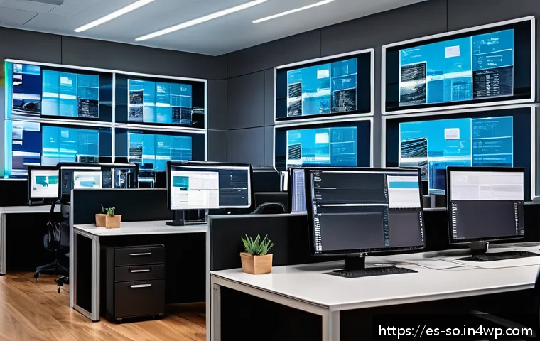 CI CD 파이프라인 성능 최적화 방법 - A high-tech software development environment showing a modular CI/CD pipeline workflow on multiple t...