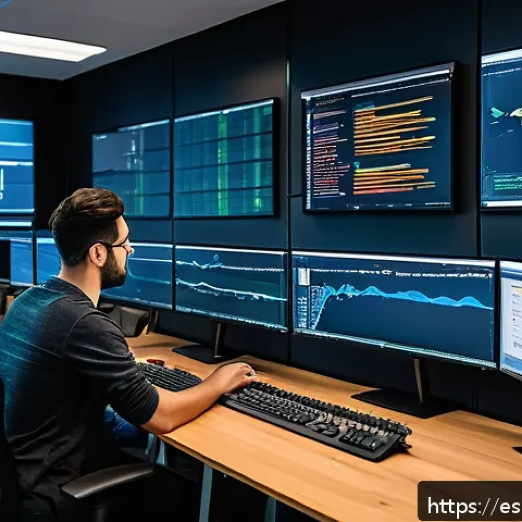 Terraform을 활용한 CI CD 파이프라인 구축 - A modern DevOps engineer working in a bright, spacious office filled with multiple large monitors di...