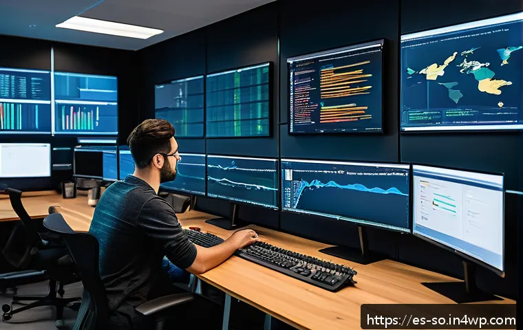 Terraform을 활용한 CI CD 파이프라인 구축 - A modern DevOps engineer working in a bright, spacious office filled with multiple large monitors di...